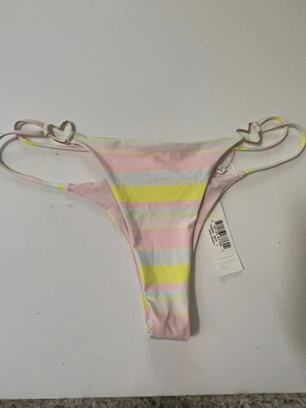 Frankies Bikinis Kailyn Summer Stripe Heart Ring Bikini Bottom L NWT